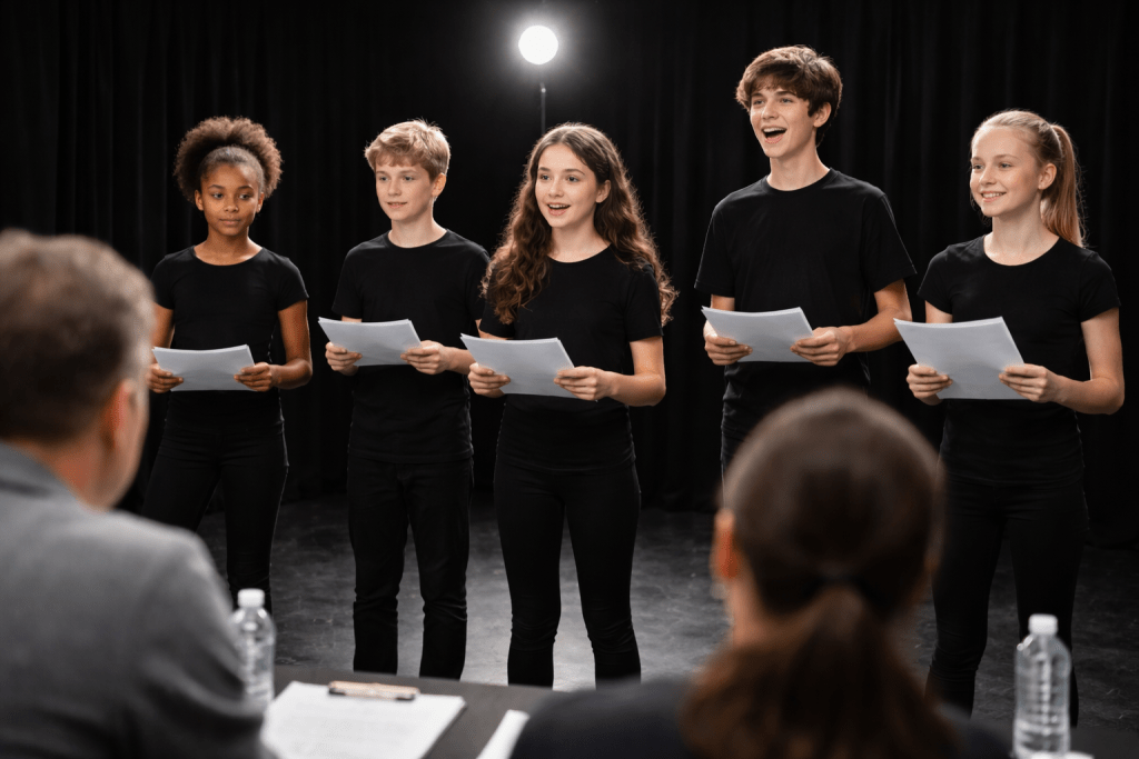 Blog and Events 11 Teenagers auditioning under spotlight
