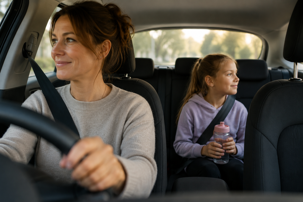 A parent and child sitting quietly together after an activity, showing how children sometimes need time to process their day before talking about it.